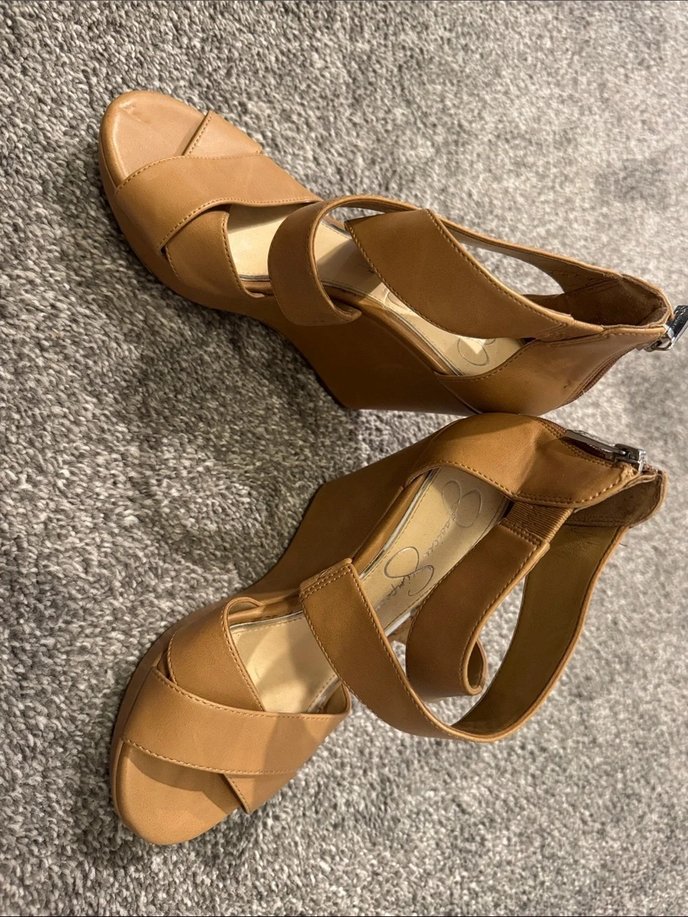 Jessica Simpson Tan Crisscross Wedge Sandals